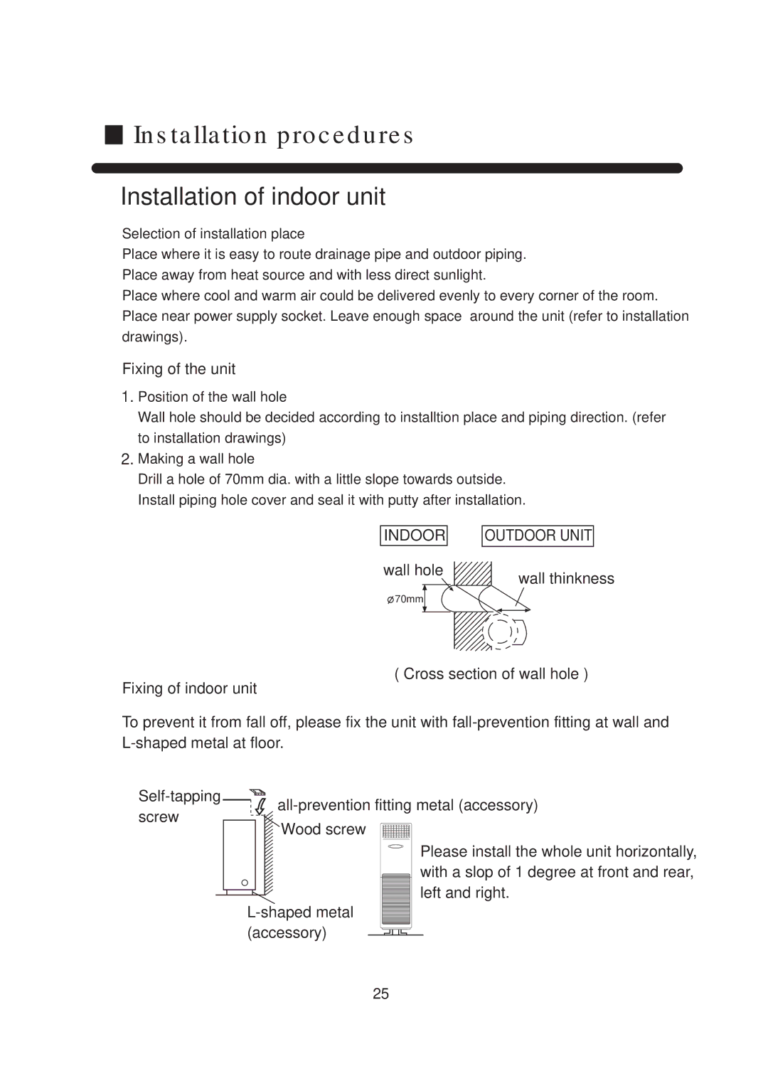 Haier AP42NACAAA, AP42NACMAA, HPU-44H03, HPU-42C03, AU42NAIAAA, AU42NAIMCA Installation of indoor unit, Indoor, Outdoor Unit 