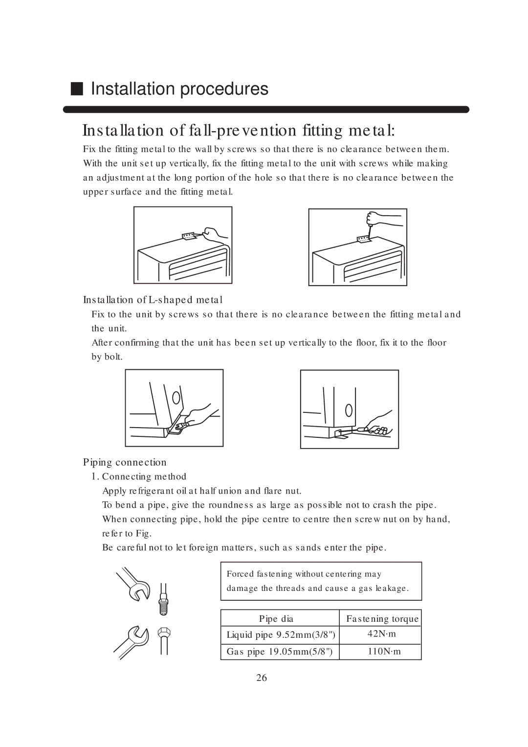 Haier AP42NACMAA, AP42NACAAA, HPU-44H03, HPU-42C03, AU42NAIAAA, AU42NAIMCA Installation of fall-prevention fitting metal 