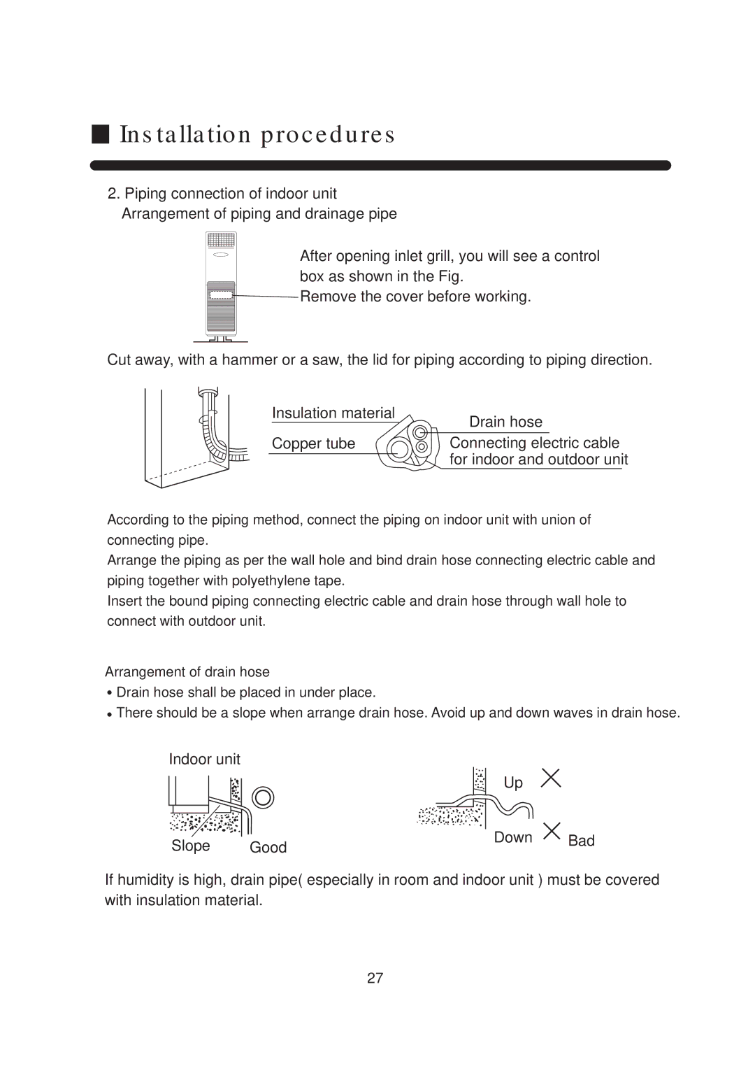 Haier HPU-44H03, AP42NACAAA, AP42NACMAA, HPU-42C03, AU42NAIAAA, AU42NAIMCA, 0010571223 operation manual Installation procedures 