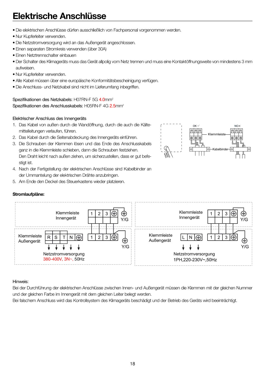 Haier AP48DS1ERA, AP48KS1ERA, AP60KS1ERA operation manual Elektrische Anschlüsse, Stromlaufpläne 