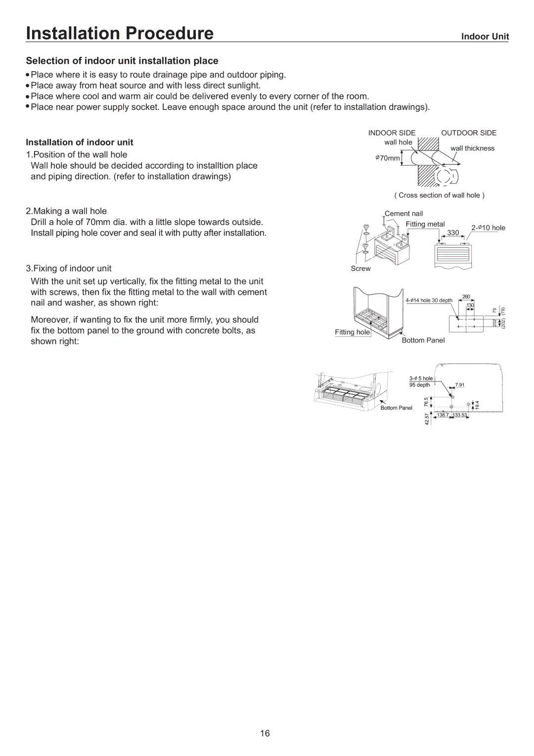 Haier AP48KS1ERA, AP48DS1ERA, AP60KS1ERA operation manual Indoor Unit, Installation of indoor unit 