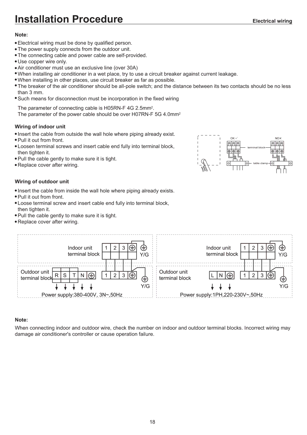 Haier AP60KS1ERA, AP48KS1ERA, AP48DS1ERA operation manual Electrical wiring, Wiring of indoor unit, Wiring of outdoor unit 