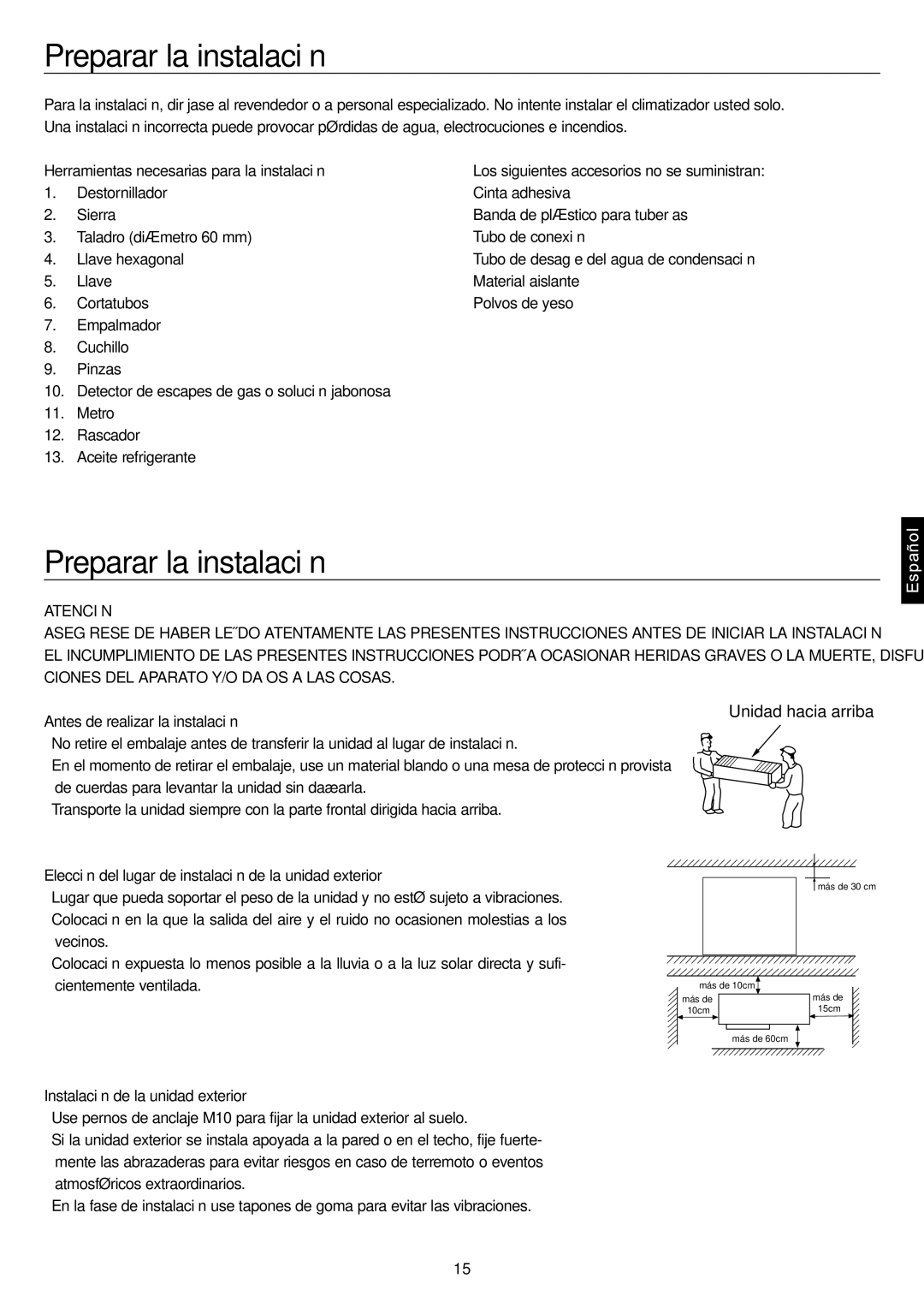 Haier AP48DS1ERA Preparar la instalación, Herramientas necesarias para la instalación, Antes de realizar la instalación 