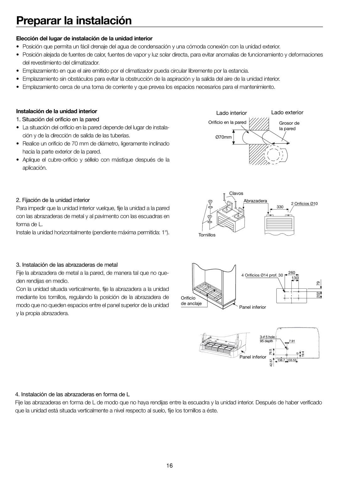 Haier AP60KS1ERA, AP48KS1ERA Elección del lugar de instalación de la unidad interior, Instalación de la unidad interior 