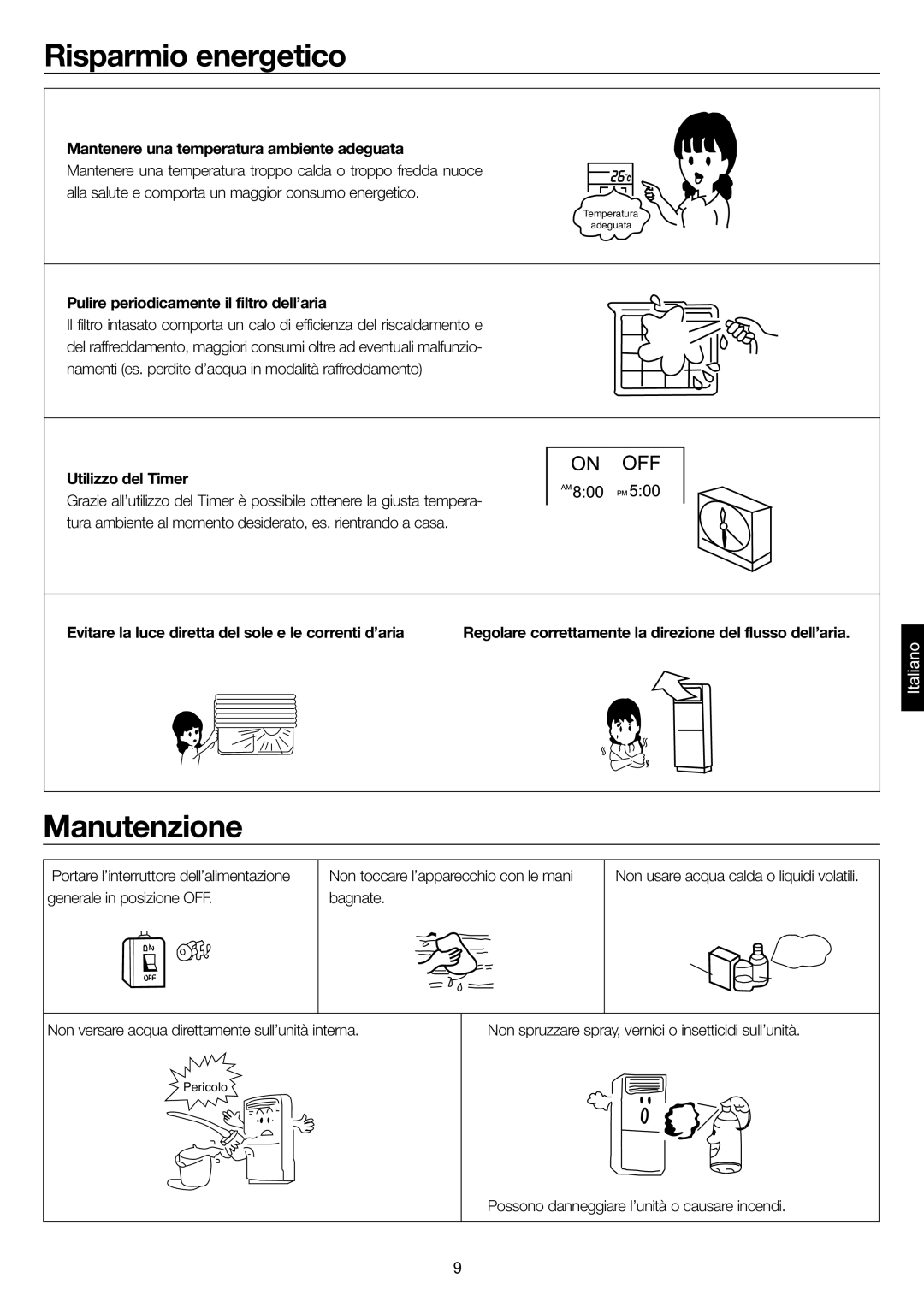 Haier AP48KS1ERA, AP48DS1ERA, AP60KS1ERA operation manual Risparmio energetico, Manutenzione 