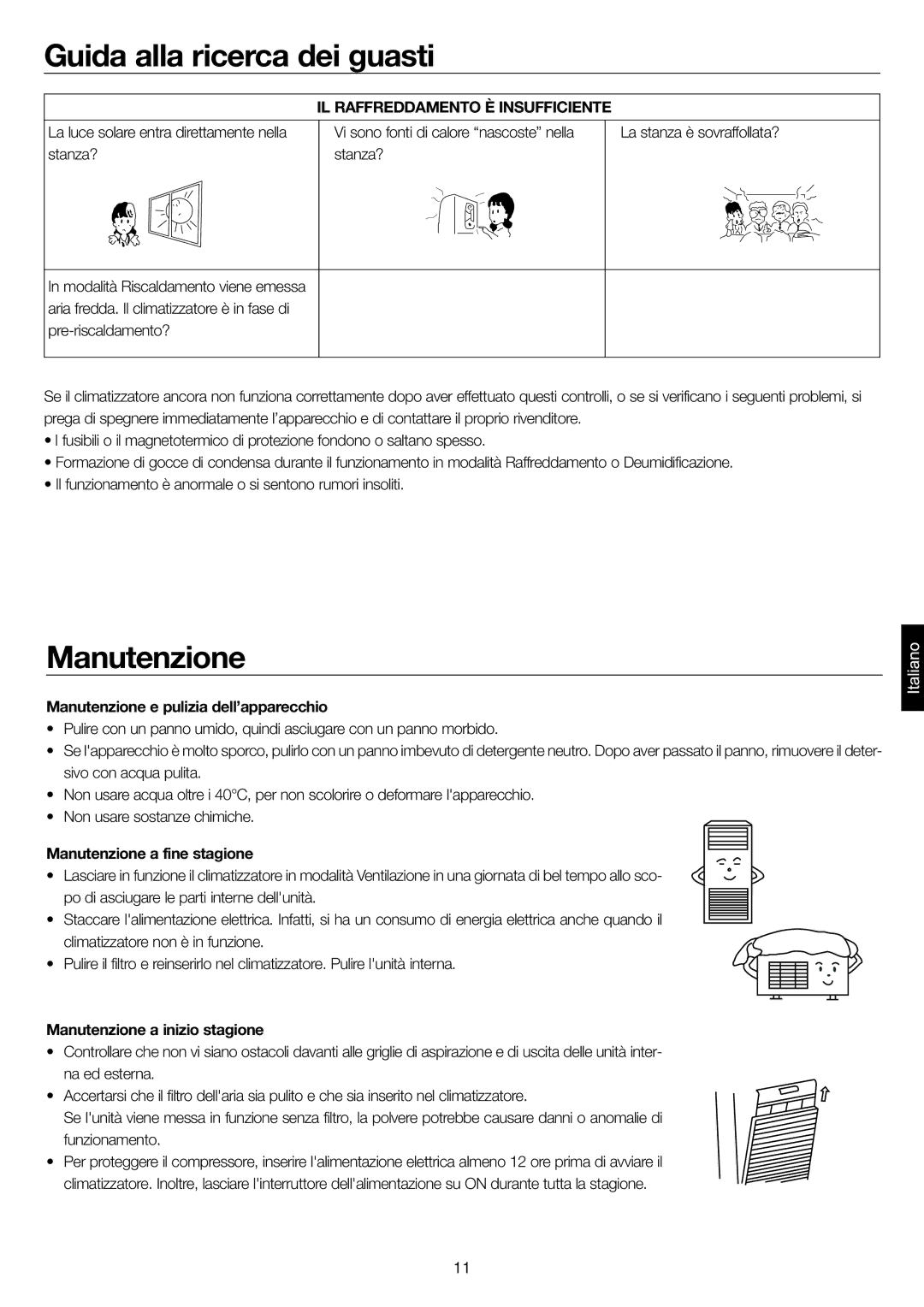 Haier AP60KS1ERA IL Raffreddamento È Insufficiente, Manutenzione e pulizia dell’apparecchio, Manutenzione a fine stagione 