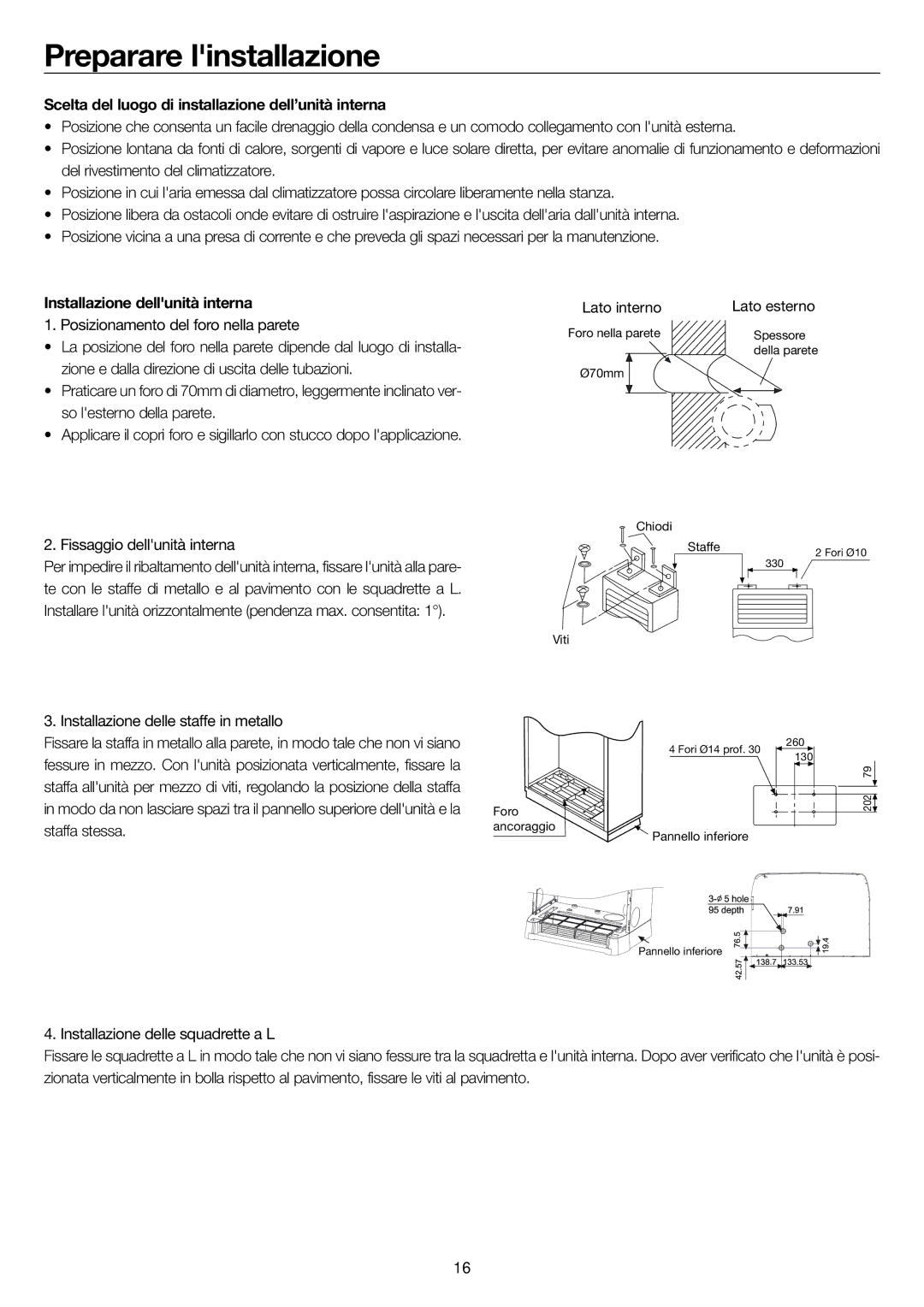 Haier AP48DS1ERA, AP48KS1ERA Scelta del luogo di installazione dell’unità interna, Installazione dellunità interna 