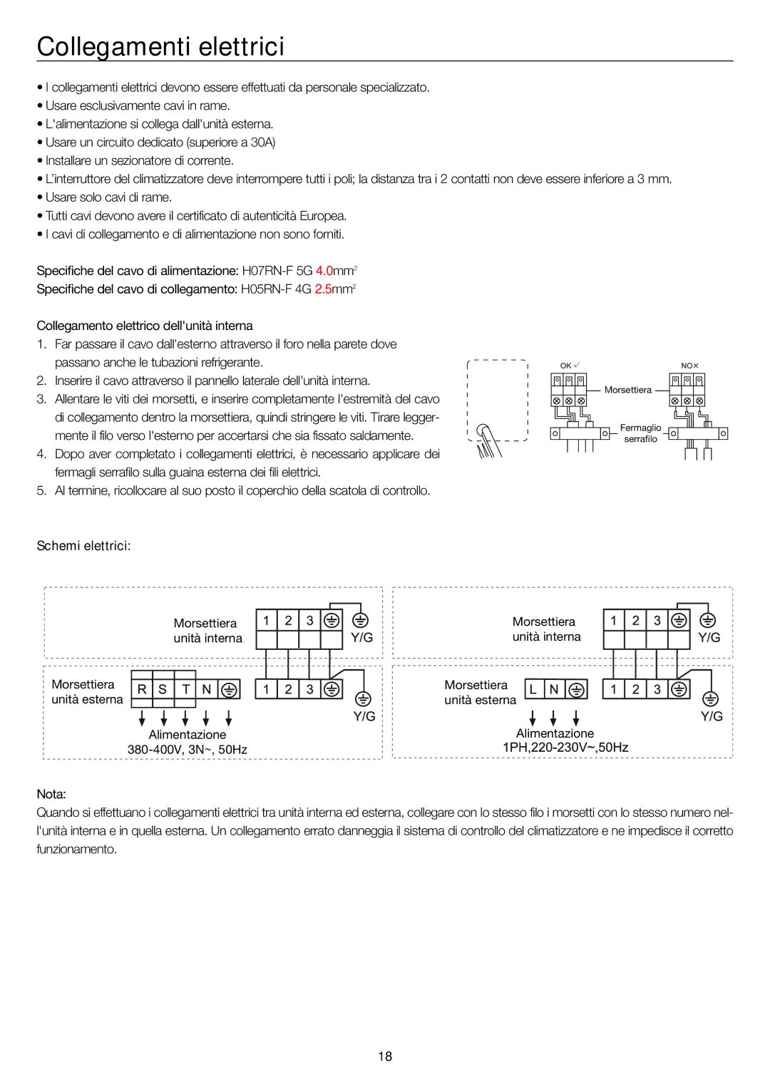 Haier AP48KS1ERA, AP48DS1ERA, AP60KS1ERA operation manual Collegamenti elettrici, Schemi elettrici 