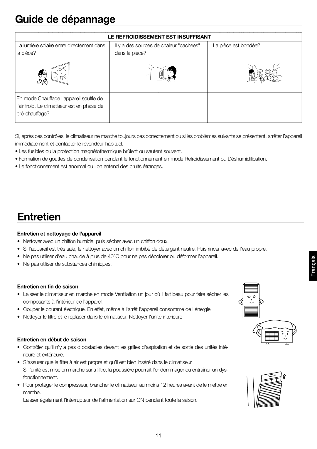 Haier AP48DS1ERA LE Refroidissement EST Insuffisant, Entretien et nettoyage de lappareil, Entretien en fin de saison 