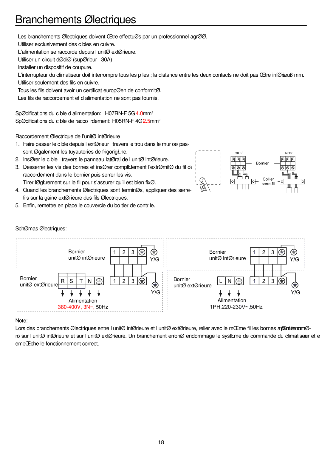 Haier AP60KS1ERA, AP48KS1ERA, AP48DS1ERA operation manual Branchements électriques, Schémas électriques 