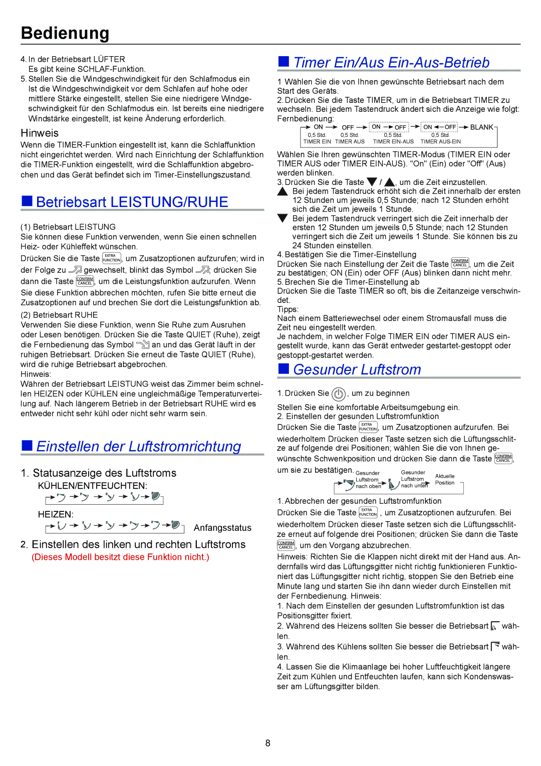 Haier AP48KS1ERA, AP48DS1ERA, AP60KS1ERA operation manual  Einstellen der Luftstromrichtung 