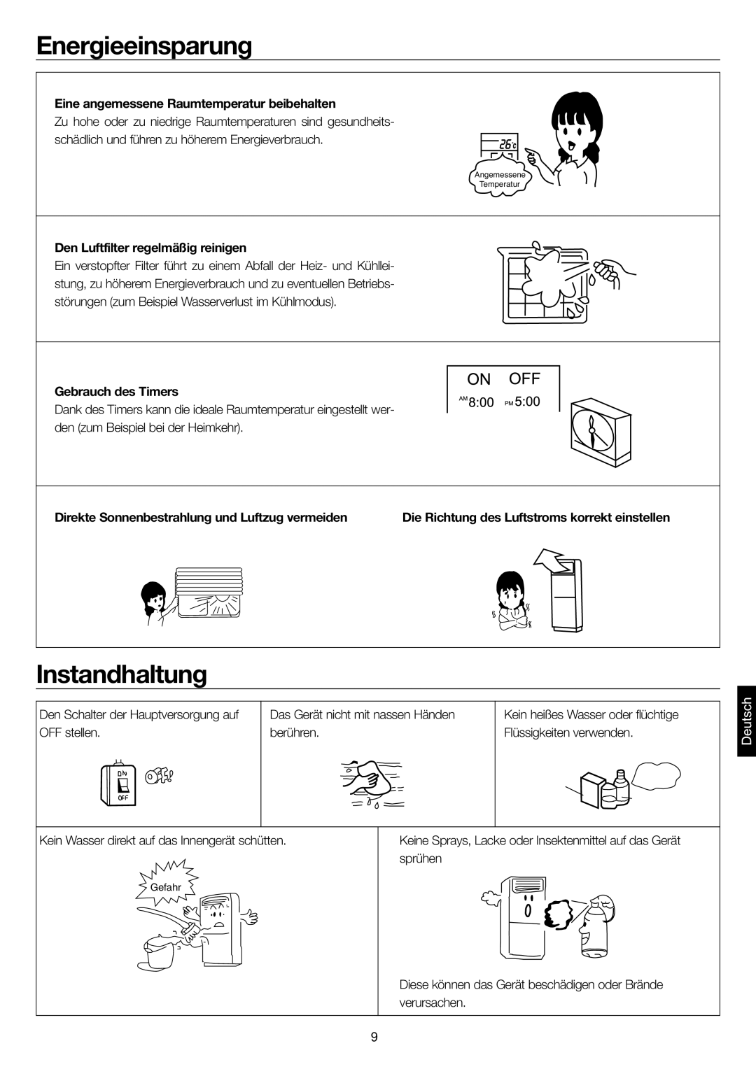 Haier AP48DS1ERA, AP48KS1ERA, AP60KS1ERA operation manual Energieeinsparung, Instandhaltung 