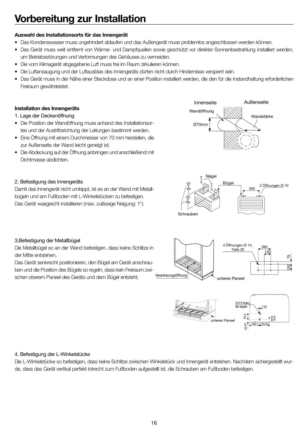 Haier AP60KS1ERA, AP48KS1ERA, AP48DS1ERA Auswahl des Installationsorts für das Innengerät, Installation des Innengeräts 