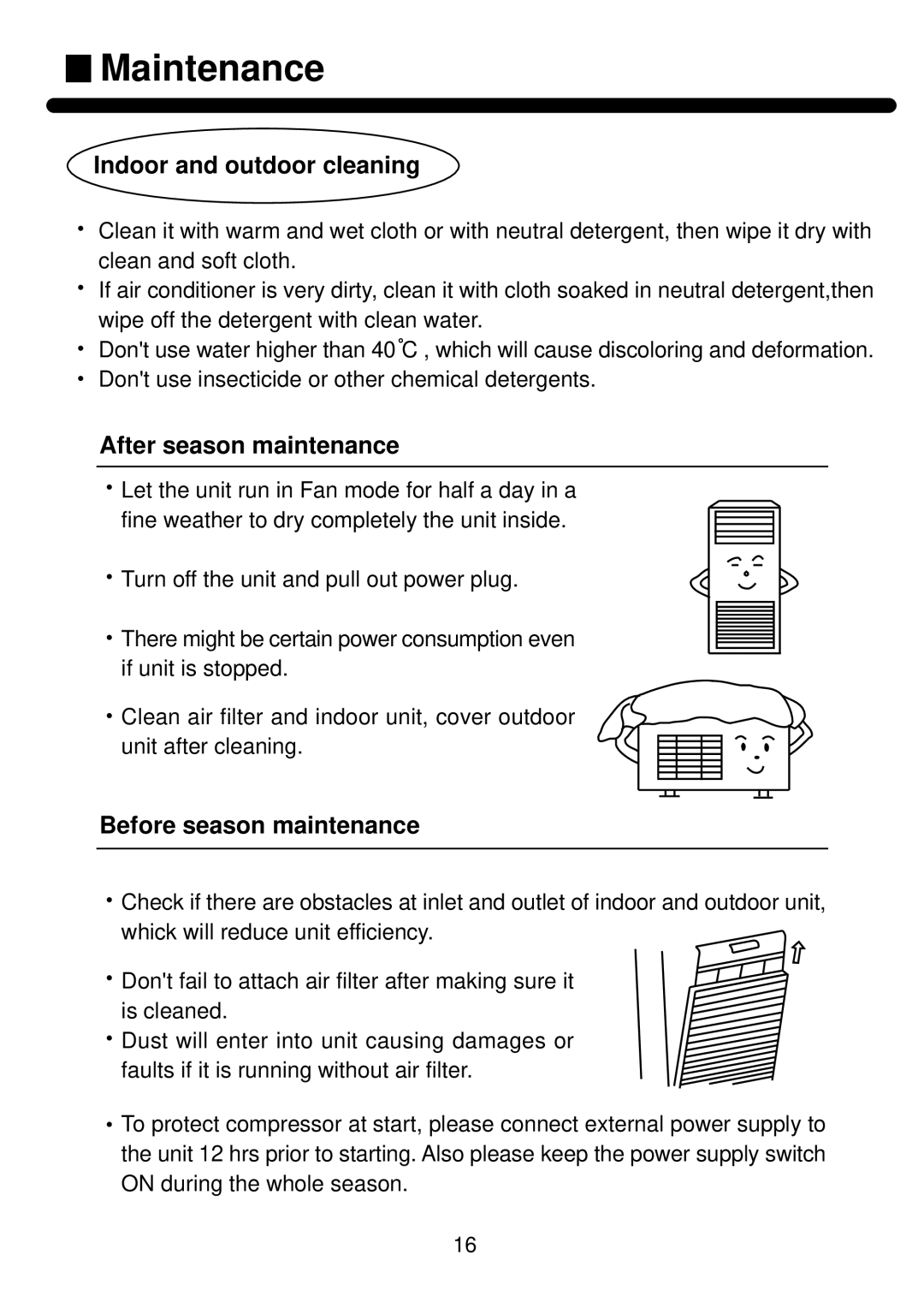 Haier AP602AKEAA, AP482AKEAA installation manual Indoor and outdoor cleaning 