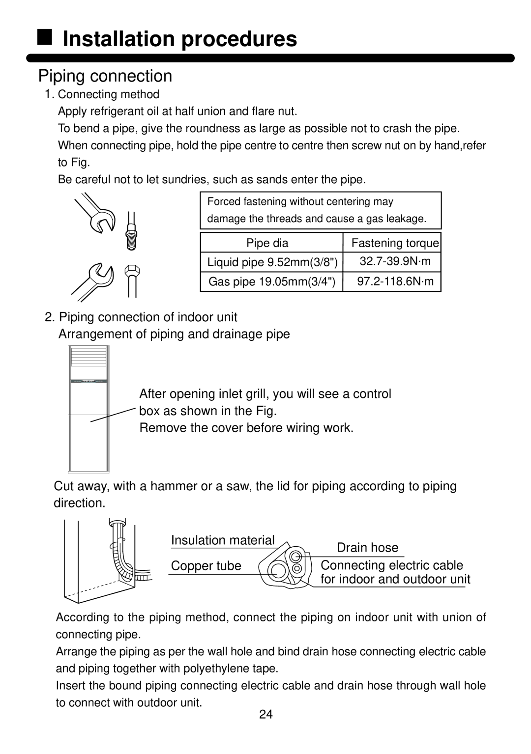 Haier AP602AKEAA, AP482AKEAA installation manual Piping connection 