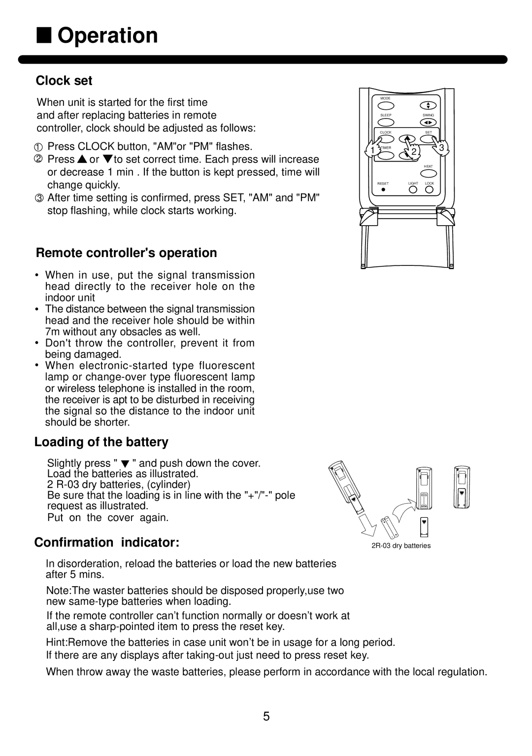 Haier AP482AKEAA, AP602AKEAA installation manual Operation, Clock set 