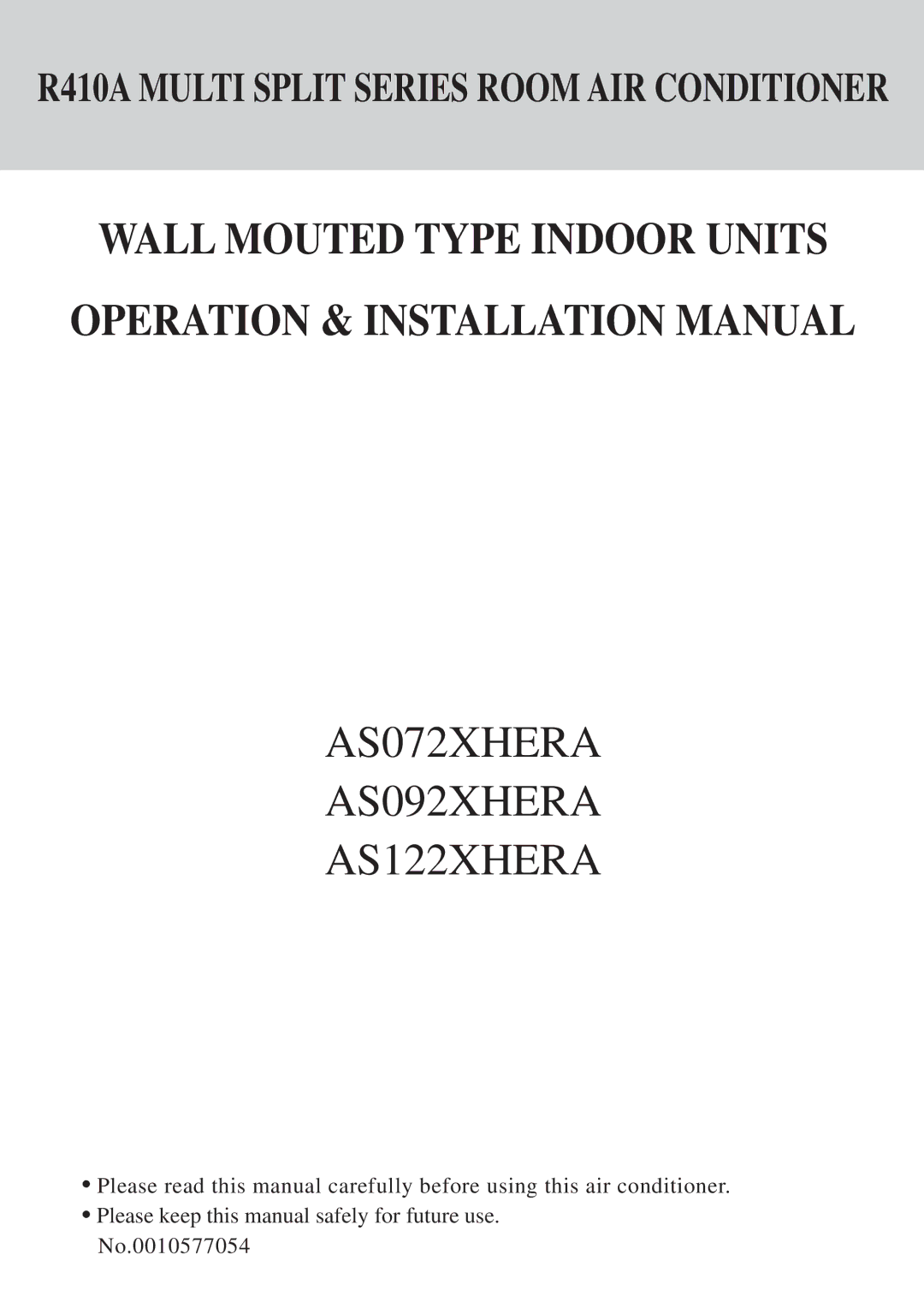 Haier AS072XHERA, AS122XHERA, AS092XHERA installation manual Wall Mouted Type Indoor Units 