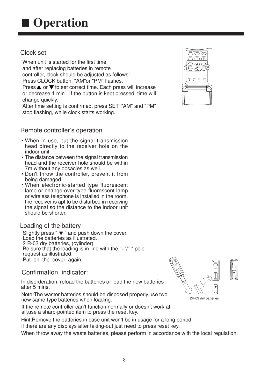 Haier AS072XHERA, AS122XHERA, AS092XHERA installation manual Operation, Clock set 