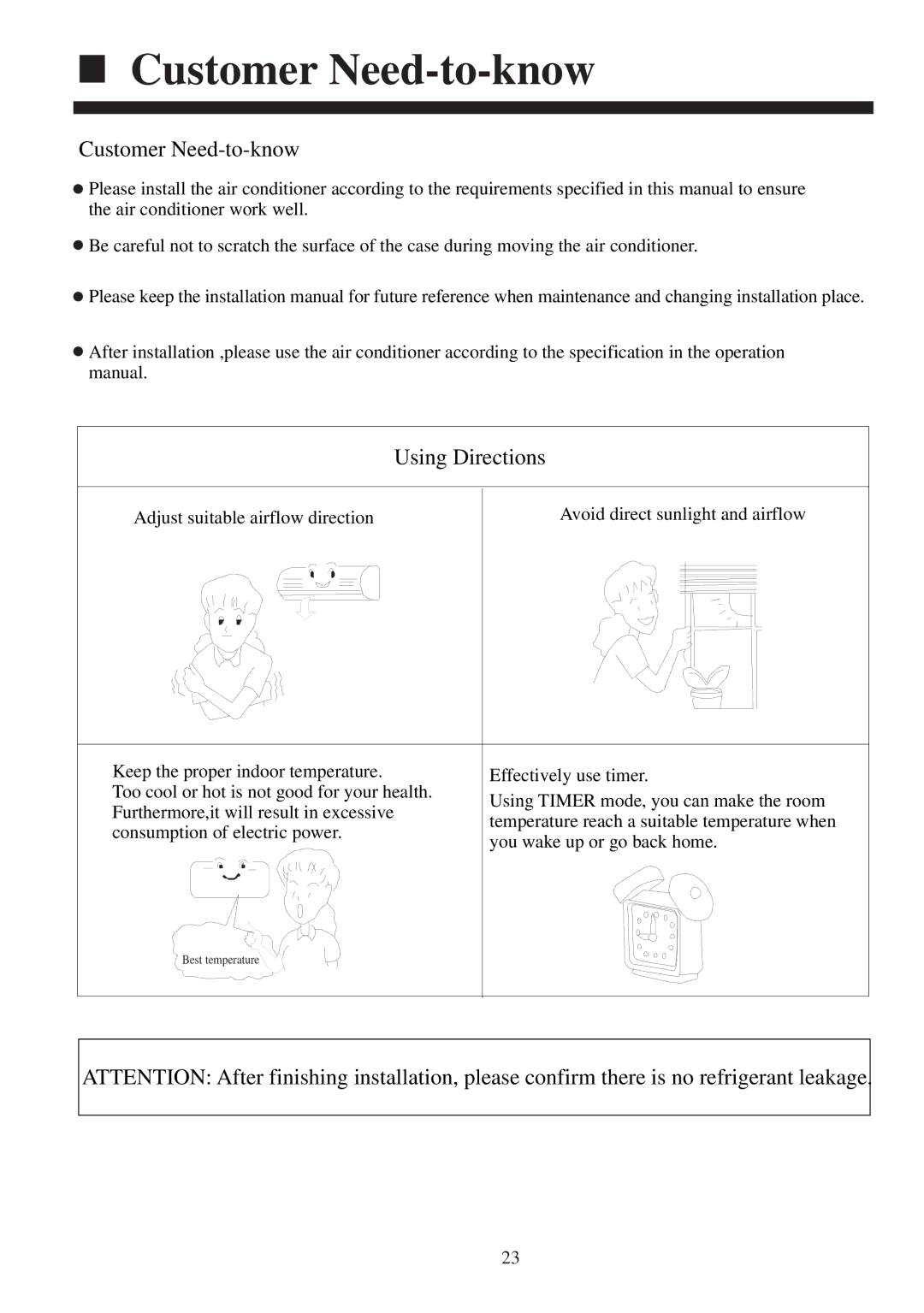 Haier AS072XHERA, AS122XHERA, AS092XHERA installation manual Customer Need-to-know, Using Directions 