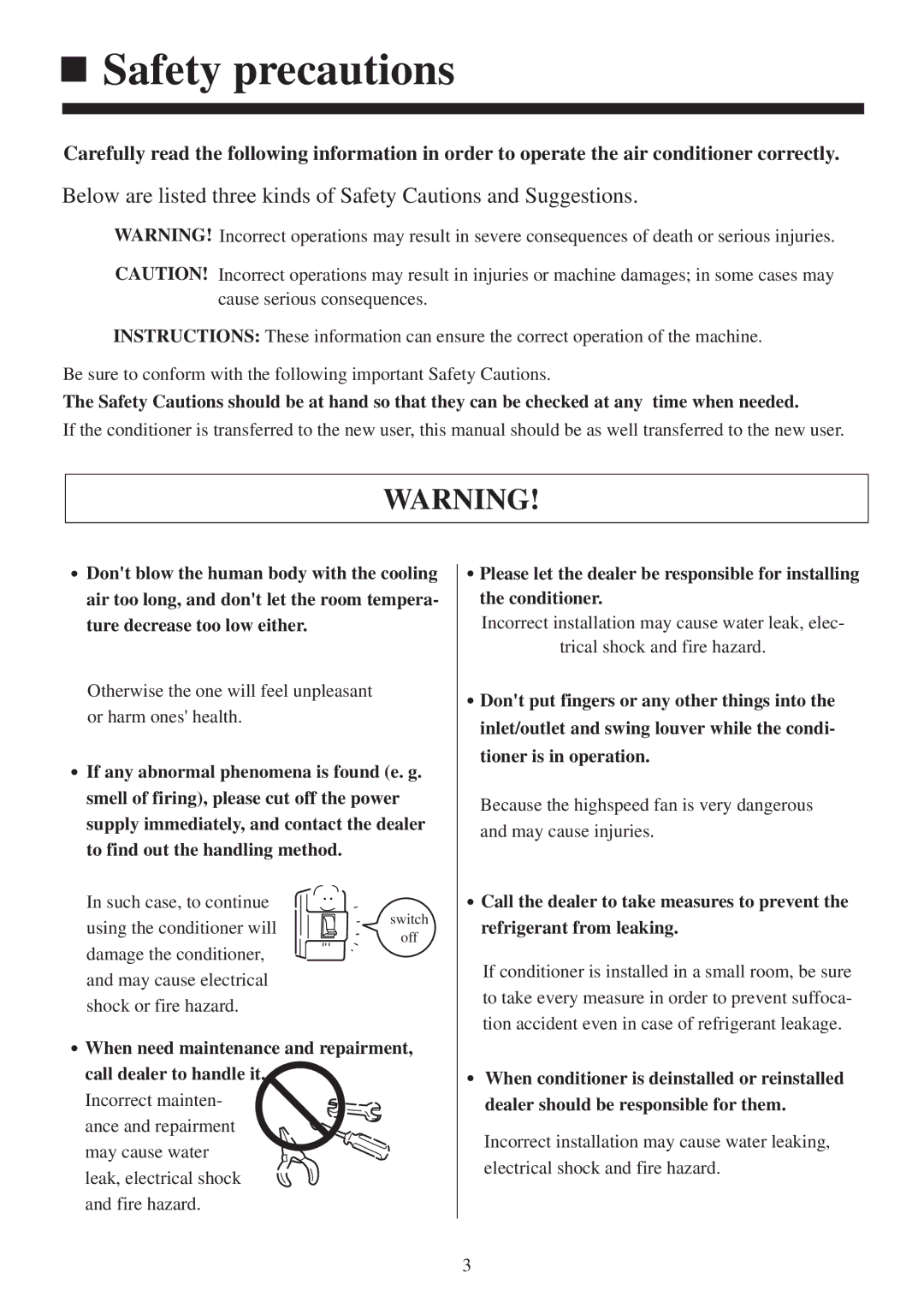 Haier AS092XHERA, AS122XHERA, AS072XHERA installation manual Safety precautions 