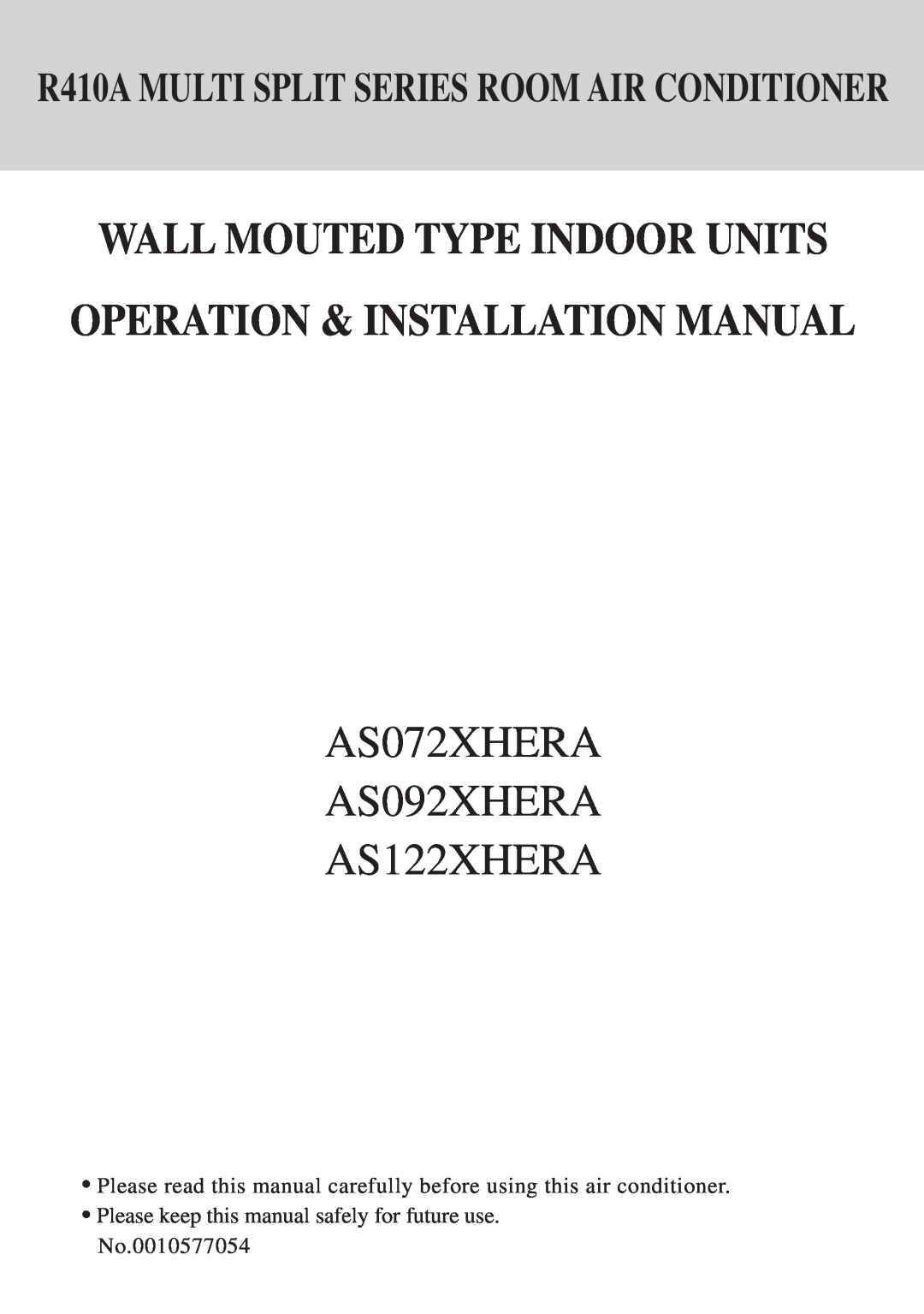 Haier AS072XHERA installation manual Wall Mouted Type Indoor Units, R410A MULTI SPLIT SERIES ROOM AIR CONDITIONER 