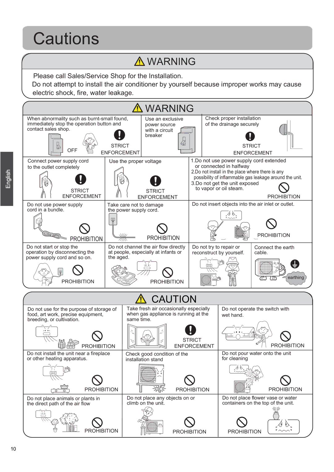 Haier AS12SB1HRA/1U12QE6ERA, AS09SH1ERA/1U09EH1ERA, AS09SB1HRA/1U09QE6ERA, AS12SH1ERA/1U12EH1ERA operation manual Prohibition 