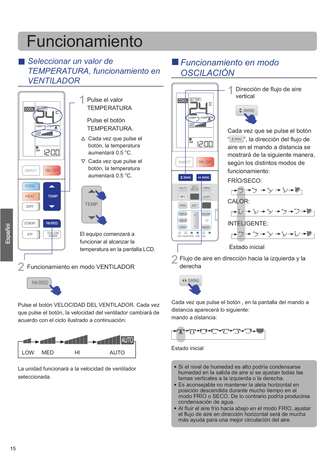 Haier AS09SB1HRA/1U09QE6ERA, AS12SB1HRA/1U12QE6ERA, AS09SH1ERA/1U09EH1ERA, AS12SH1ERA/1U12EH1ERA operation manual Oscilación 