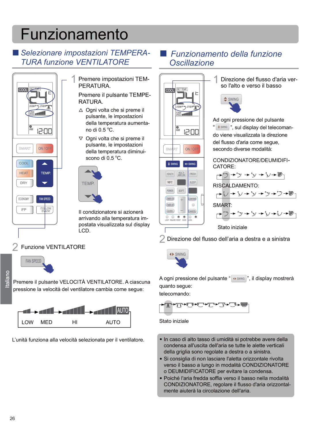 Haier AS09SB1HRA/1U09QE6ERA, AS12SB1HRA/1U12QE6ERA, AS09SH1ERA/1U09EH1ERA „ Funzionamento della funzione Oscillazione 