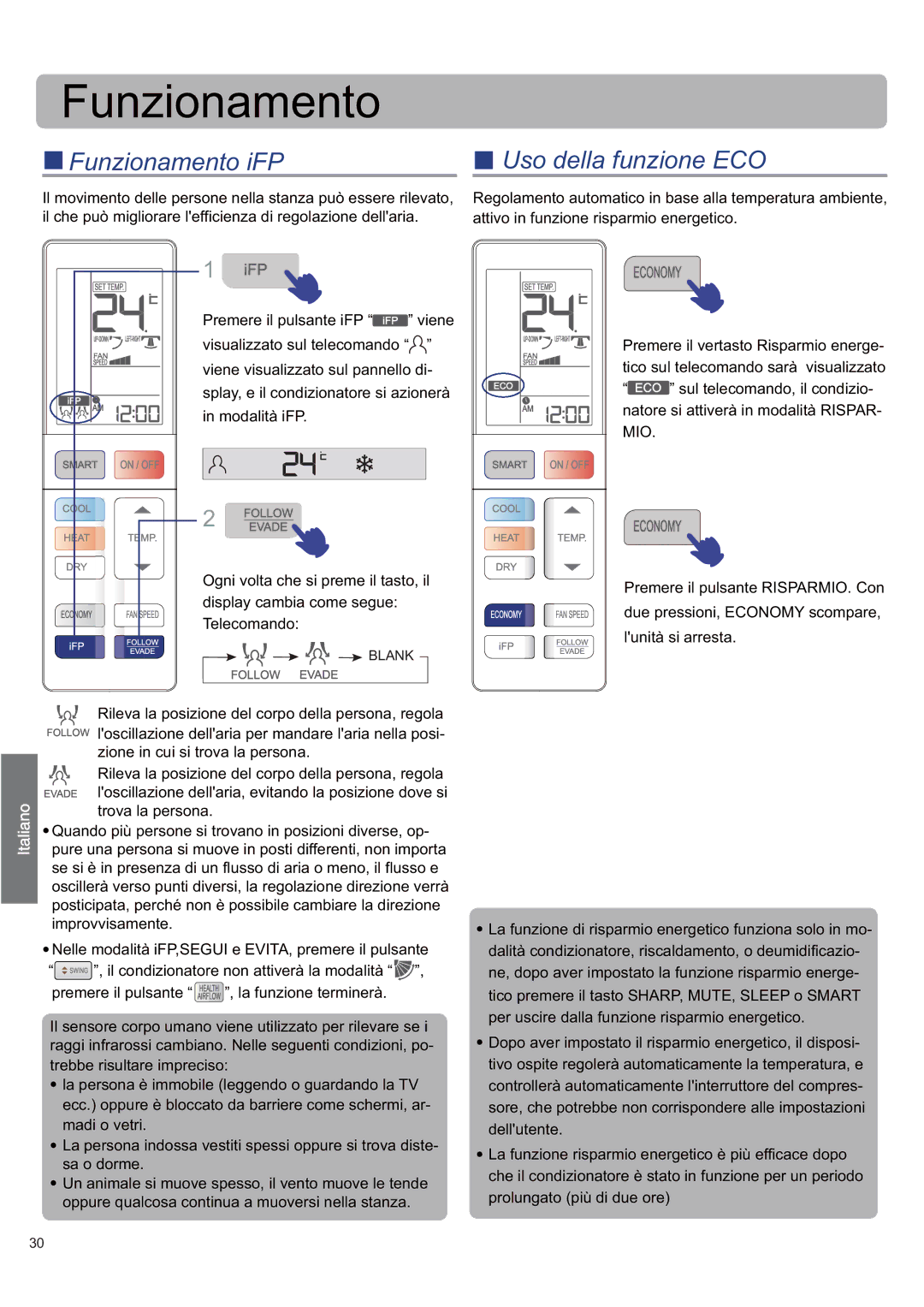 Haier AS09SB1HRA/1U09QE6ERA, AS12SB1HRA/1U12QE6ERA, AS09SH1ERA/1U09EH1ERA „ Funzionamento iFP „ Uso della funzione ECO 