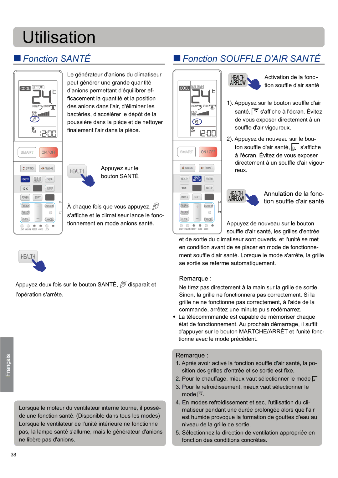 Haier AS09SB1HRA/1U09QE6ERA „ Fonction Santé „ Fonction Souffle Dair Santé, Annulation de la fonc- tion souffle dair santé 