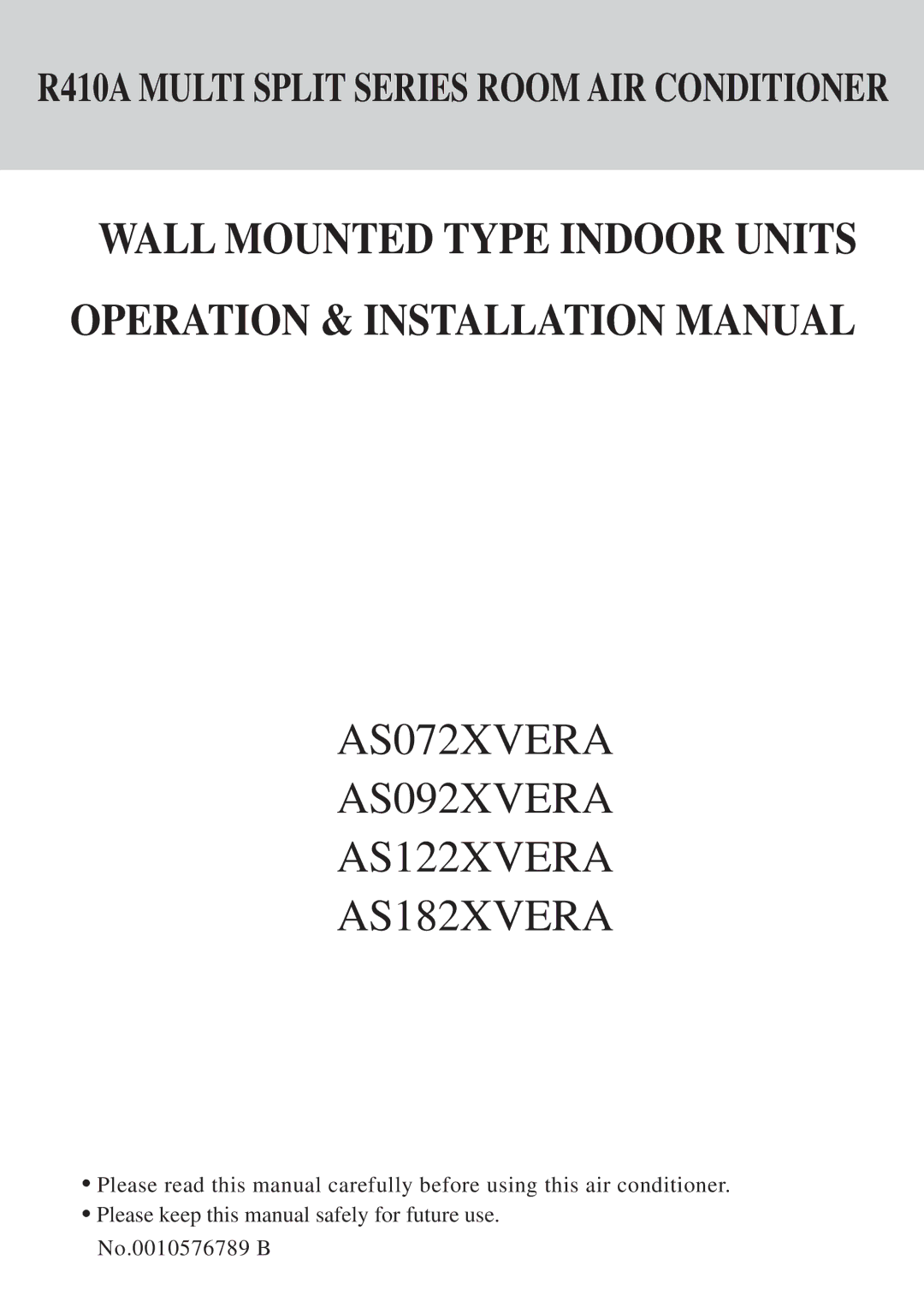 Haier installation manual AS072XVERA AS092XVERA AS122XVERA AS182XVERA 