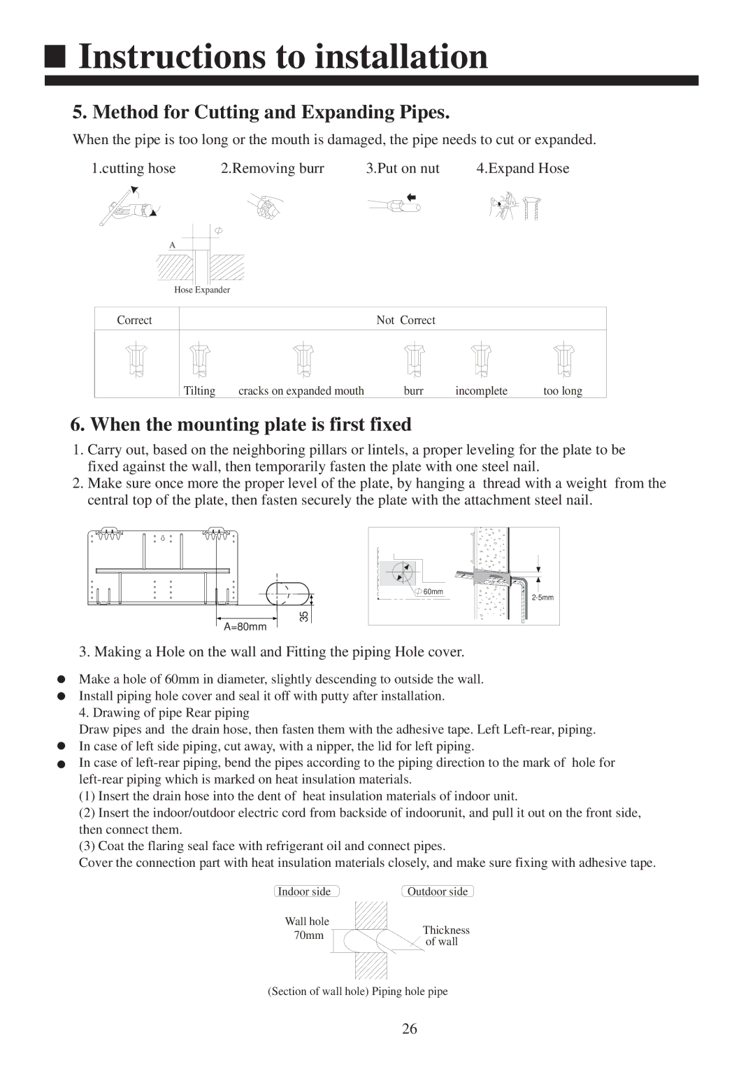 Haier AS182XVERA, AS072XVERA, AS092XVERA Method for Cutting and Expanding Pipes, When the mounting plate is first fixed 