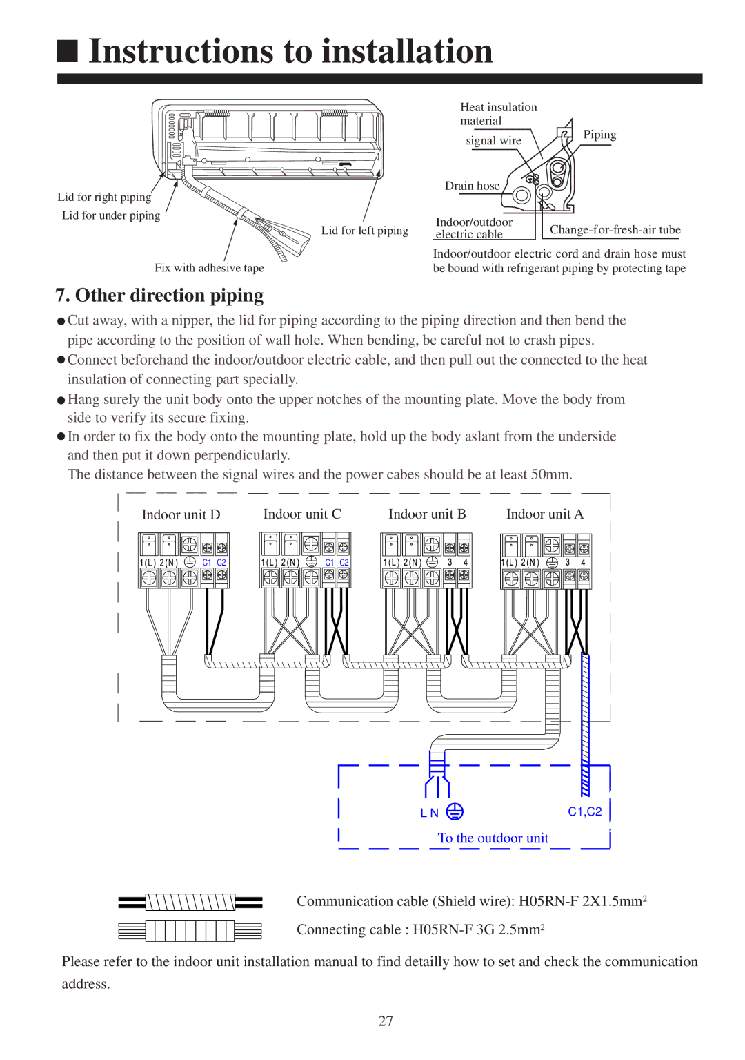 Haier AS072XVERA, AS182XVERA, AS092XVERA, AS122XVERA installation manual Other direction piping, To the outdoor unit 