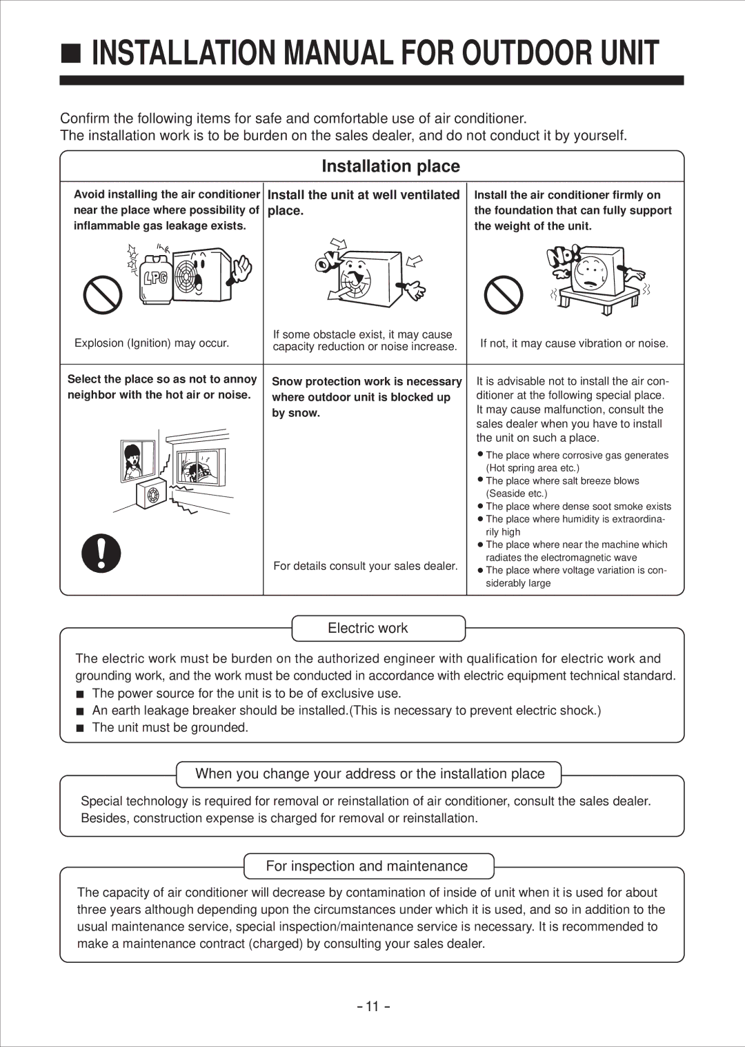 Haier AU092AABHA, AU122AABHA, AD122AMBHA, AD092AMBHA Installation Manual for Outdoor Unit, Installation place 