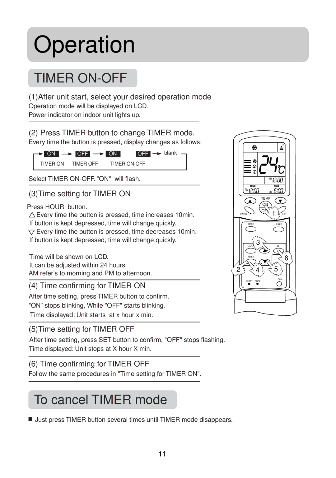 Haier AU092ABNCA 1After unit start, select your desired operation mode, Press Timer button to change Timer mode 