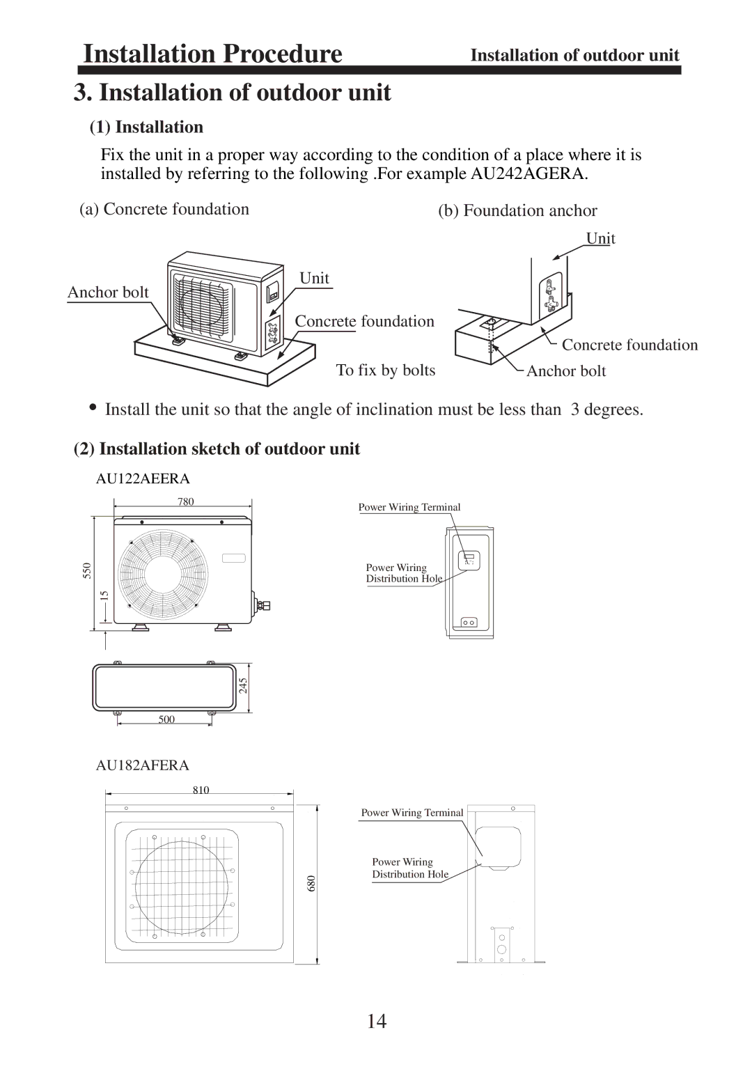 Haier AU36NAHERA, AU182AFERA, AU362AHERA, AU242AGERA, AU282AHERA installation instructions Installation of outdoor unit 