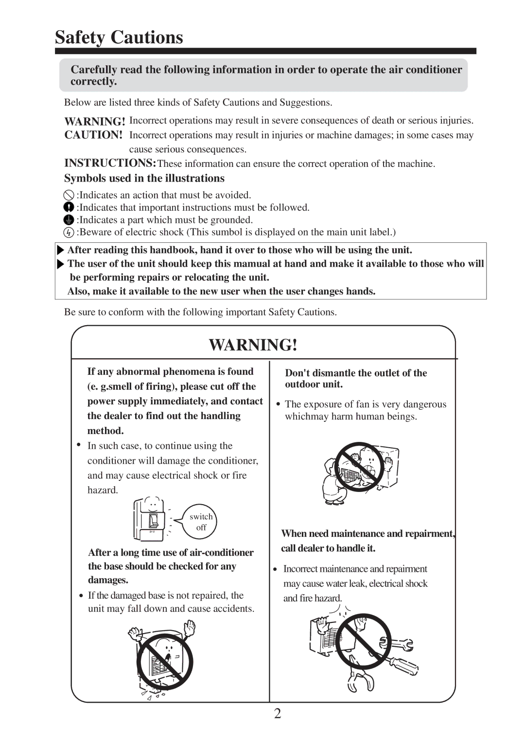 Haier AU282AHERA, AU182AFERA, AU36NAHERA, AU362AHERA, AU242AGERA Safety Cautions, Symbols used in the illustrations 