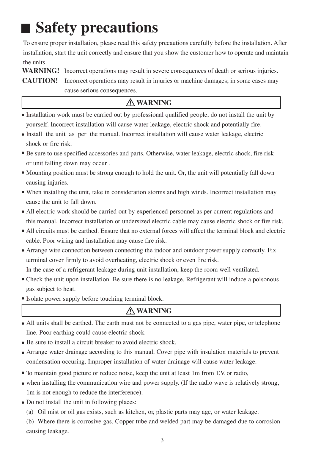 Haier AU342XHERA, AU282XHERA installation manual Safety precautions 