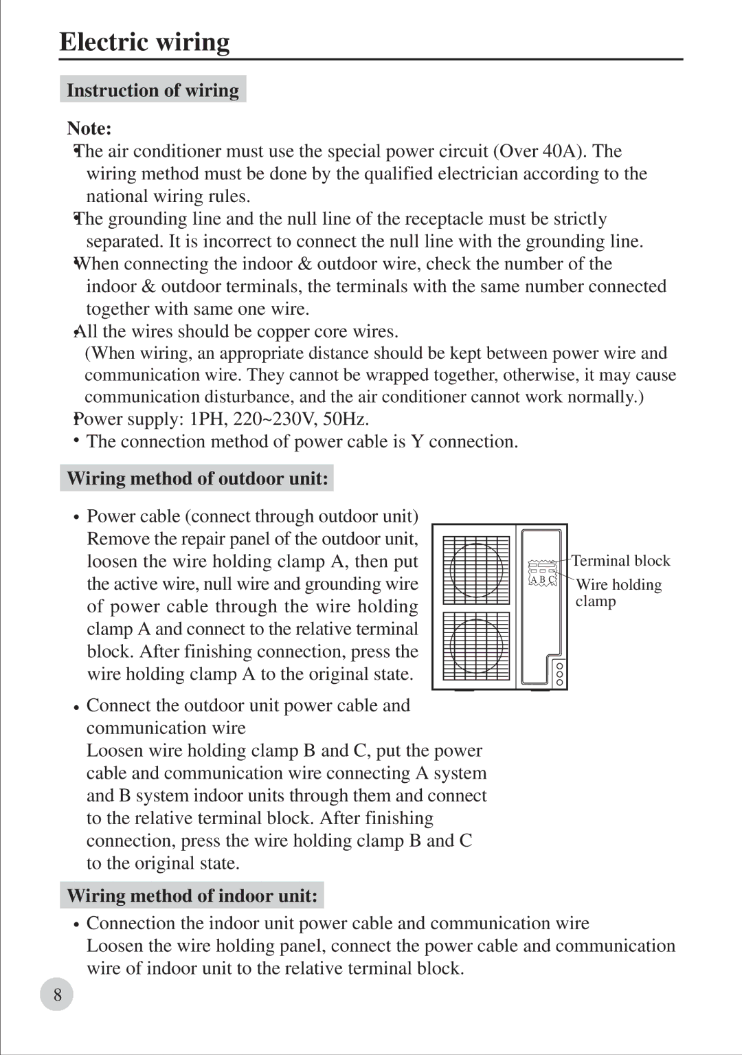 Haier AU422BIBAA, 0010571564 Instruction of wiring, Wiring method of outdoor unit, Wiring method of indoor unit 