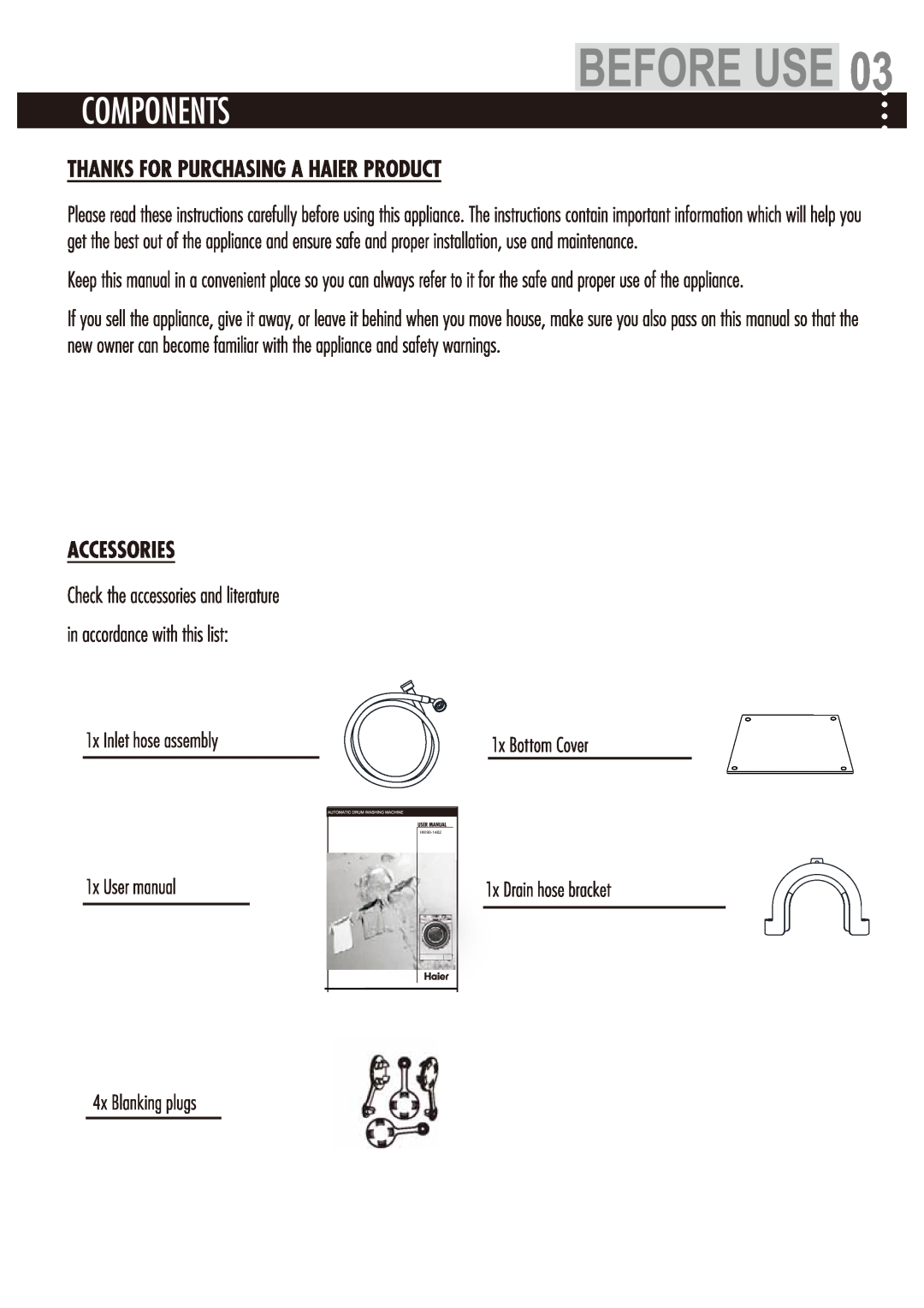 Haier Automatic Drum Washing Machine user manual HW90-1482 