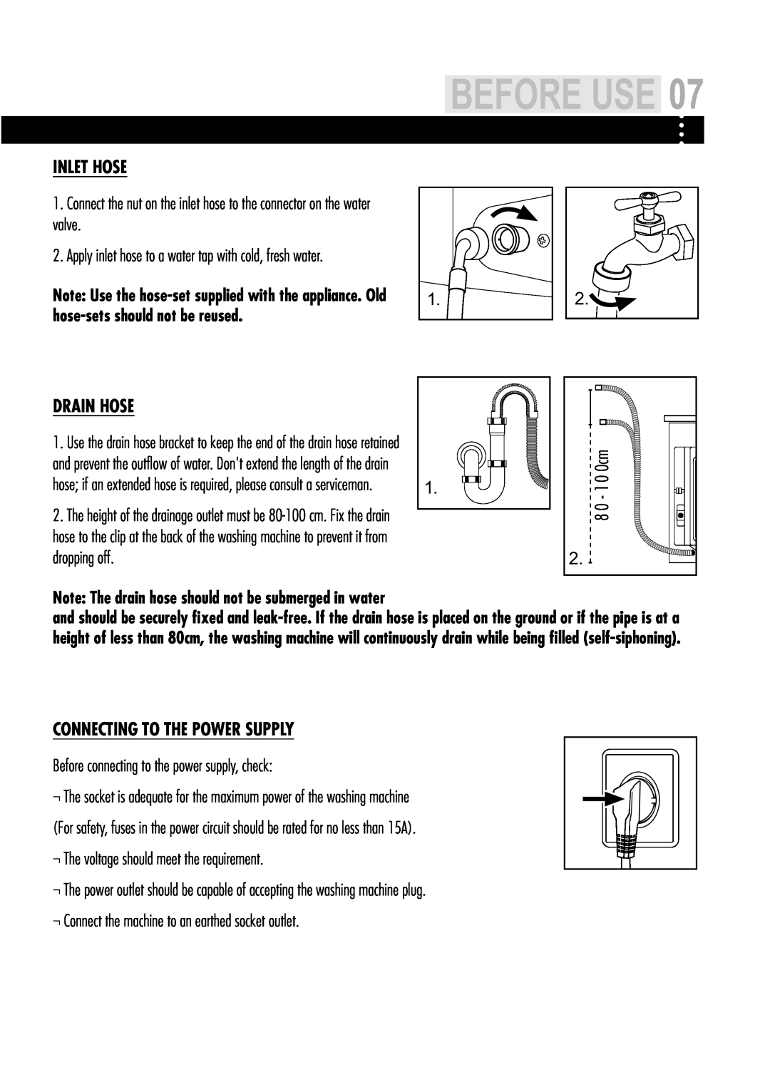 Haier Automatic Drum Washing Machine Inlet Hose, Drain Hose, 1 0 0cm, Connecting To The Power Supply, Before Use 