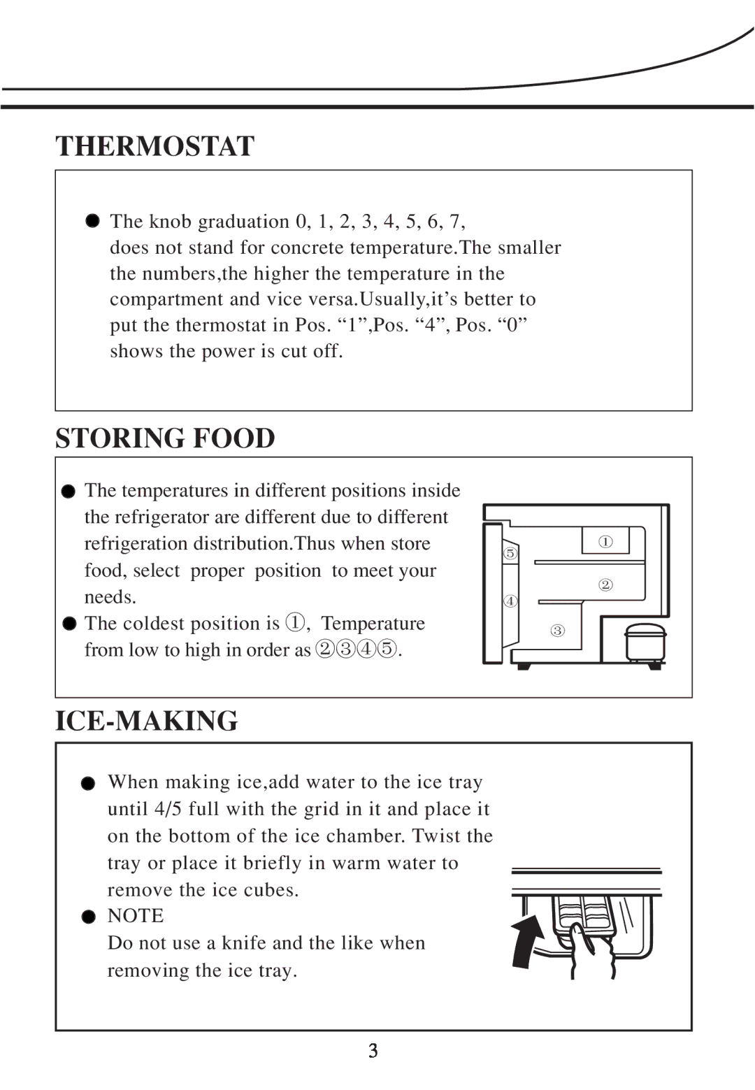 Haier BC-76 operating instructions Thermostat Storing Food ICE-MAKING 