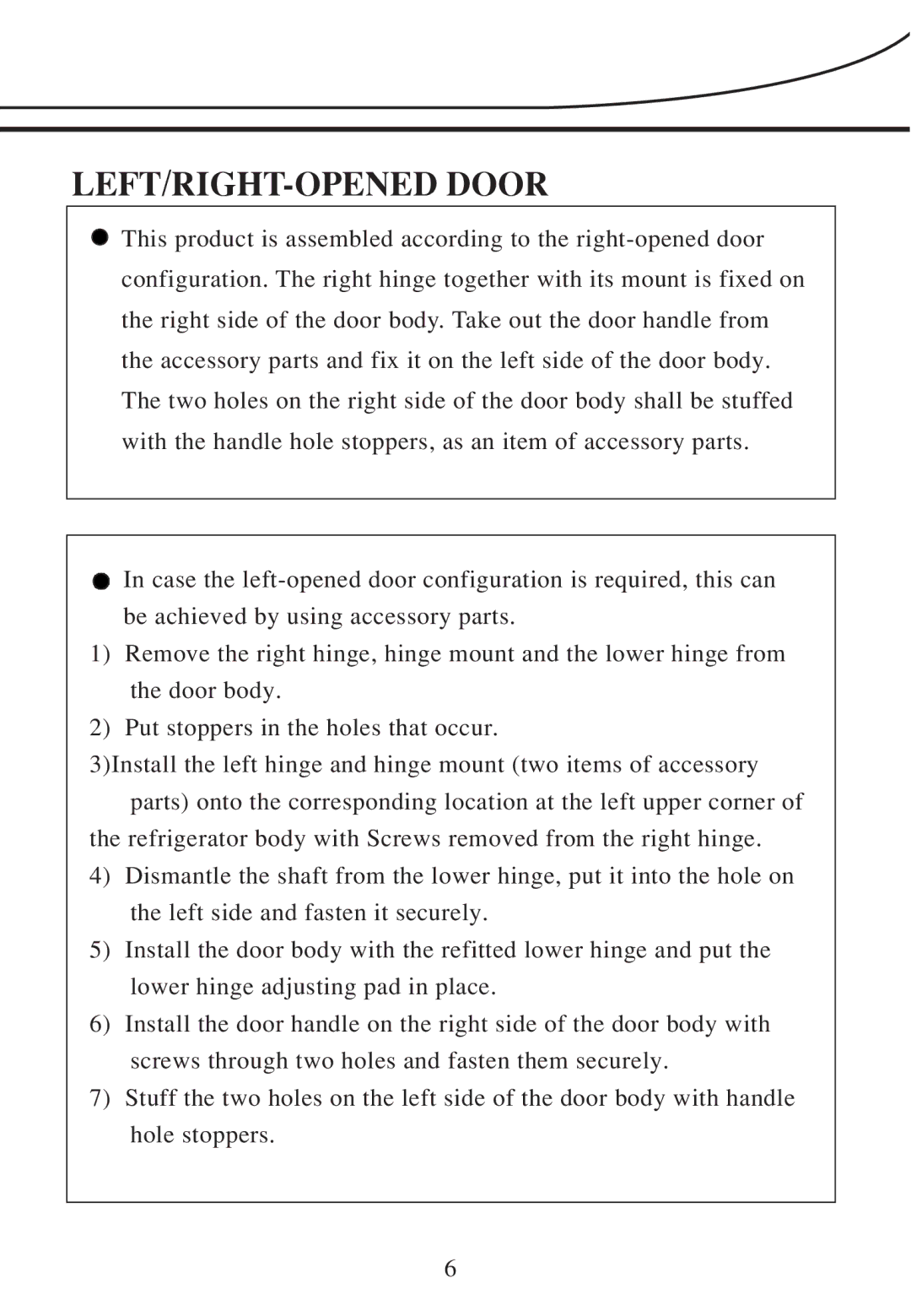 Haier BC-76 operating instructions LEFT/RIGHT-OPENED Door 