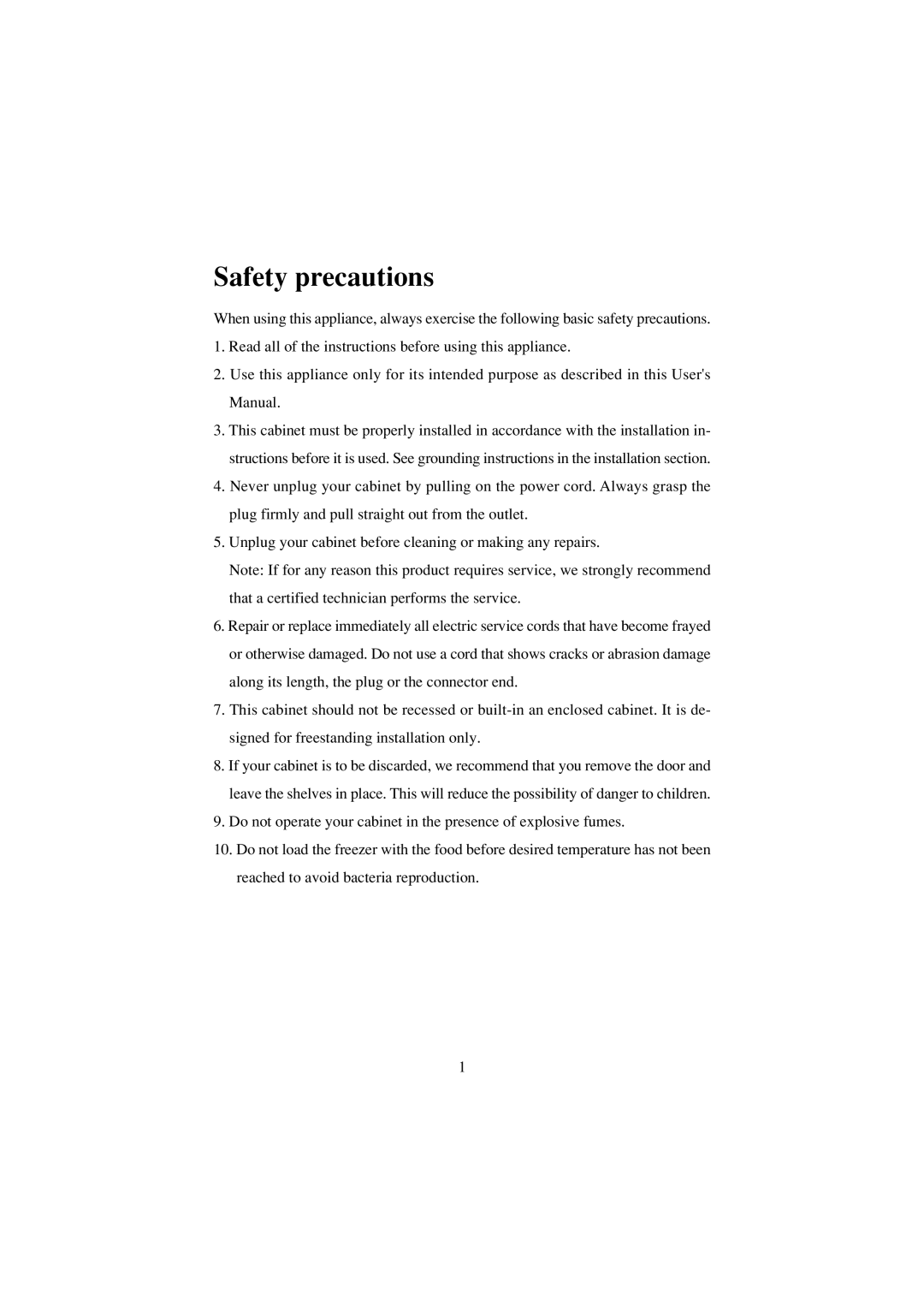 Haier BC-80E/110E user manual Safety precautions 