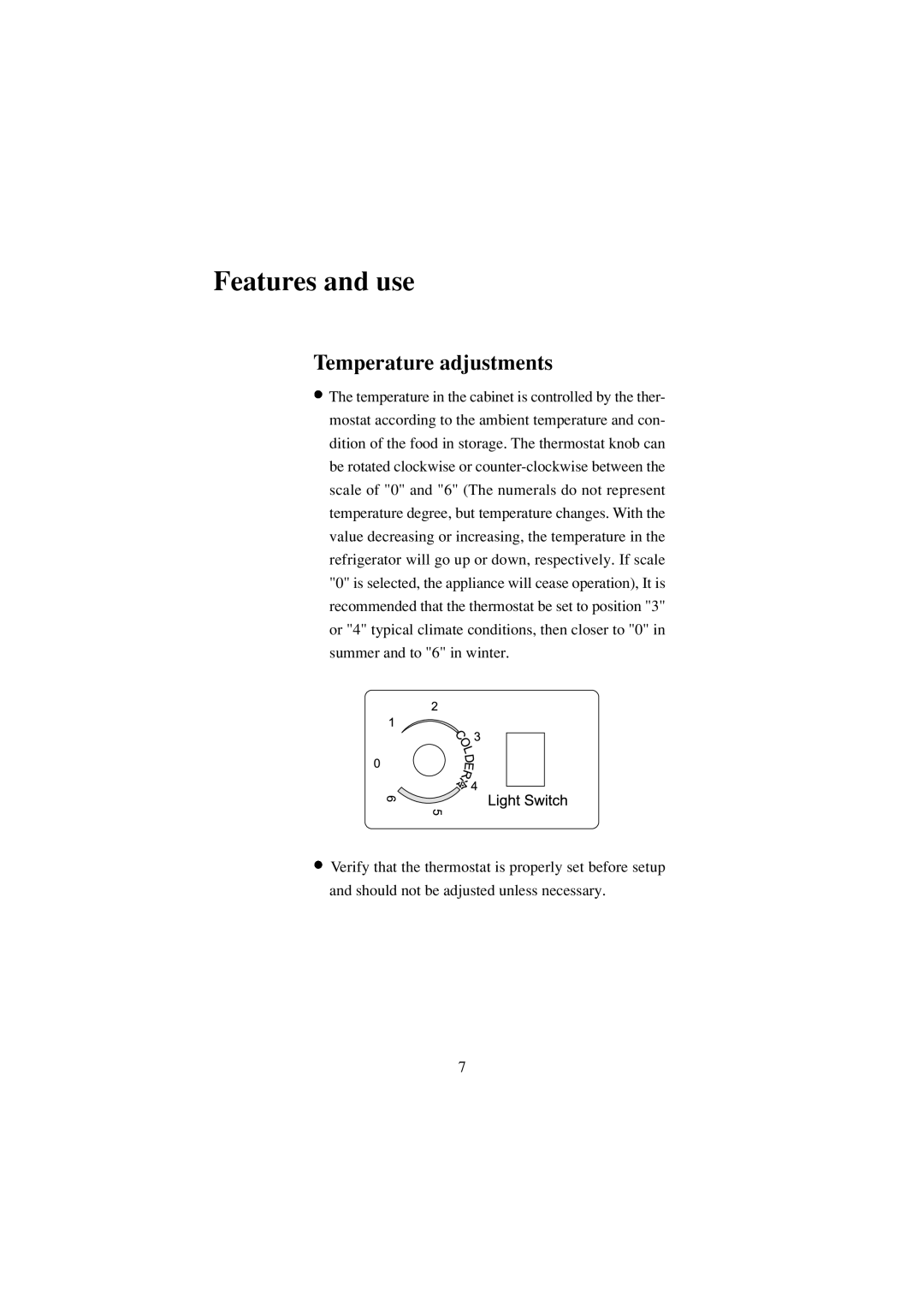 Haier BC-80E/110E user manual Features and use, Temperature adjustments 