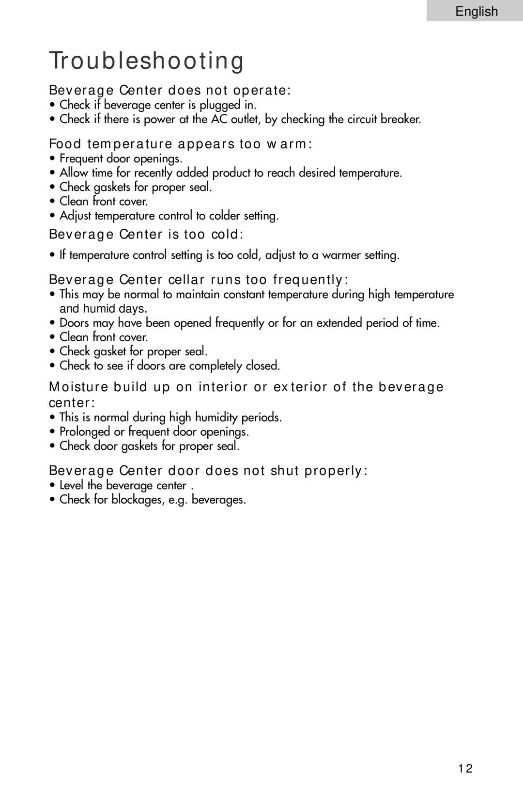 Haier BC100GS user manual Troubleshooting 