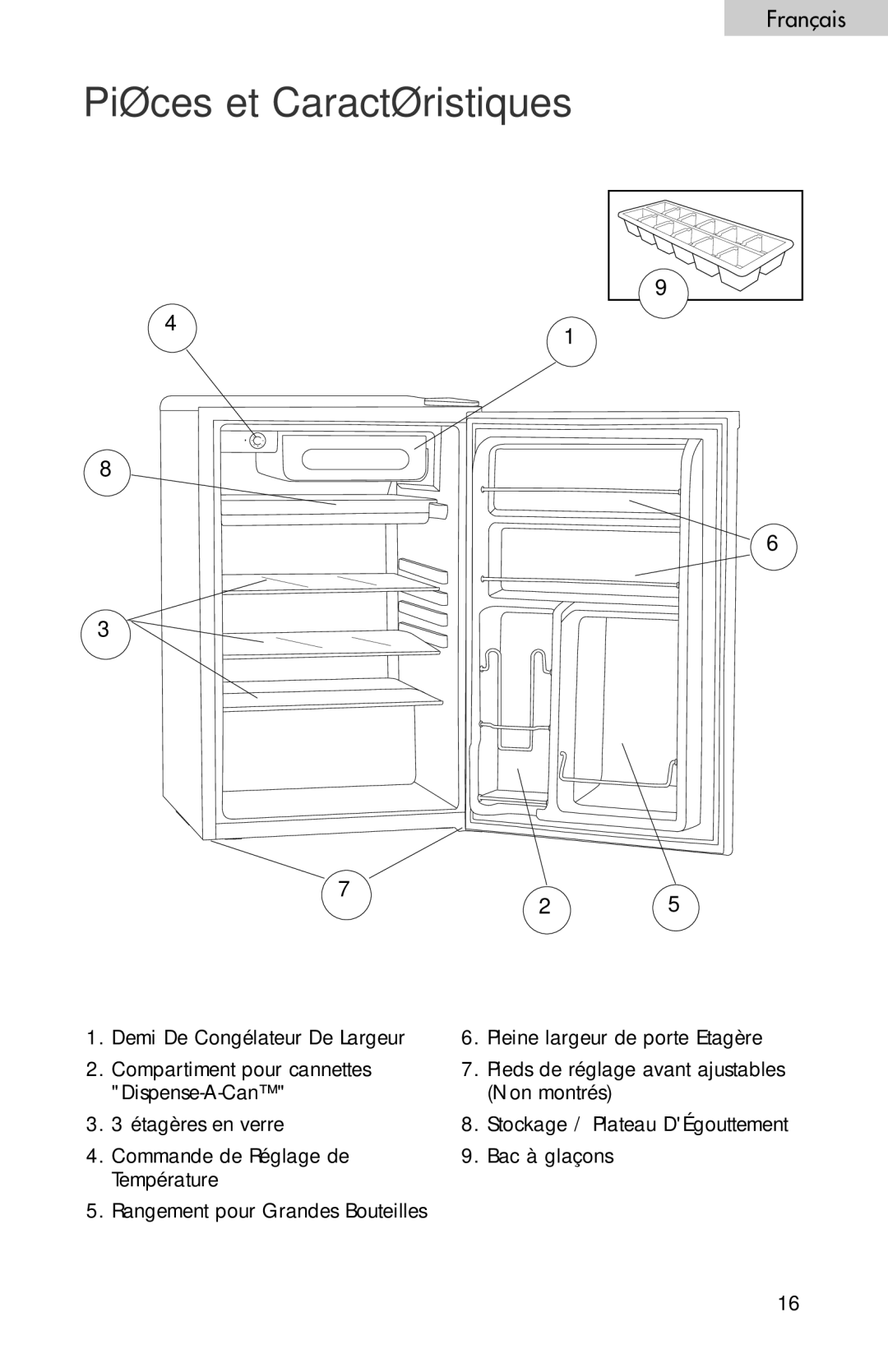 Haier BC100GS user manual Piéces et Caractéristiques 