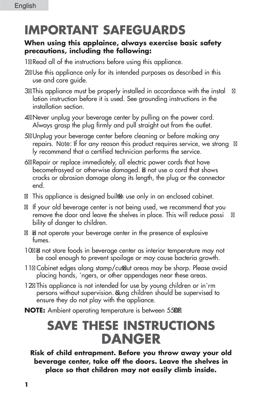 Haier BC100GS user manual Important Safeguards 