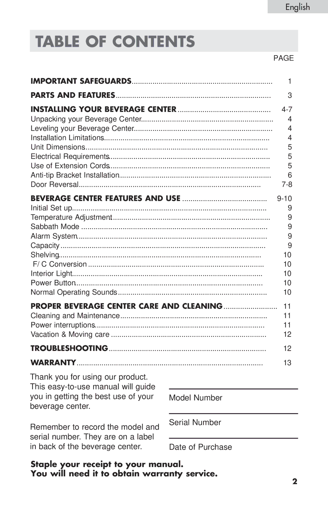 Haier BC100GS user manual Table of Contents 