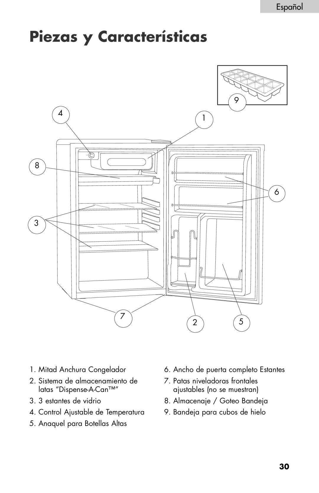 Haier BC100GS user manual Piezas y Características 